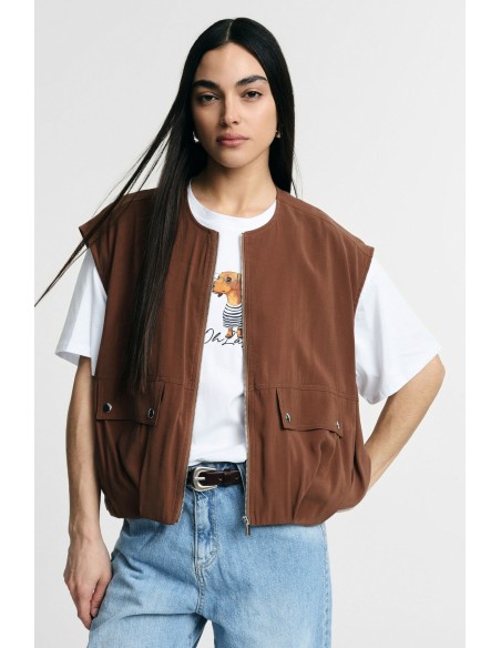 Colete Curto com Fecho de Correr e Bolsos Frontais Please