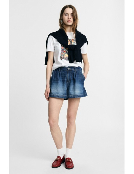 Shorts de corte regular com pinças e bolsos frontais Please