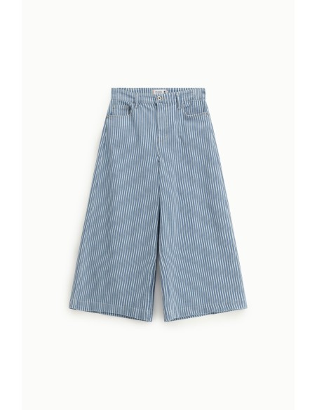 Jeans às Riscas de Perna Larga Cropped Please