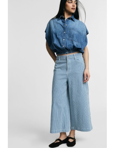 Jeans às Riscas de Perna Larga Cropped Please
