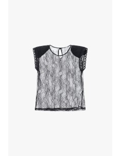 Top em renda transparente com mangas curtas Please 2