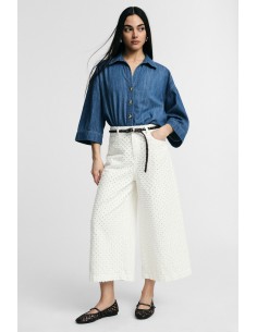 Calças Palazzo Cropped com Motivo em Relevo Please 2