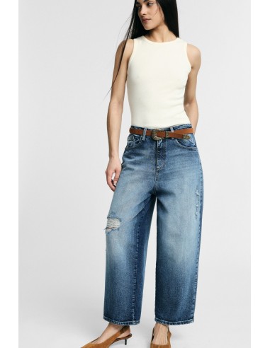 Jeans de Perna Larga com Detalhes Desgastados Please