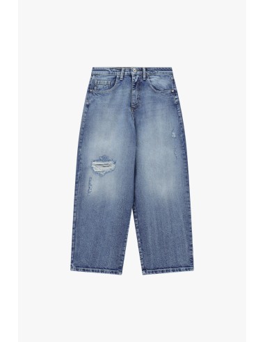 Jeans de perna larga com detalhes desgastados Please