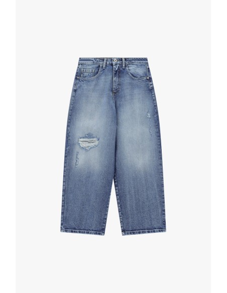 Jeans de perna larga com detalhes desgastados Please