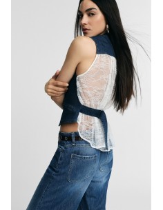Gilet Denim Senza Maniche Con Bordo A Contrasto Please - Vestiti Fi...