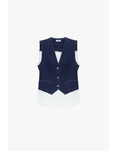 Gilet Denim Senza Maniche Con Bordo A Contrasto Please - Vestiti Fi... 2