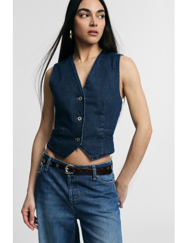 Colete sem mangas de denim com acabamento contrastante Please