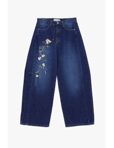 Jeans de perna larga com bordado floral Please 2