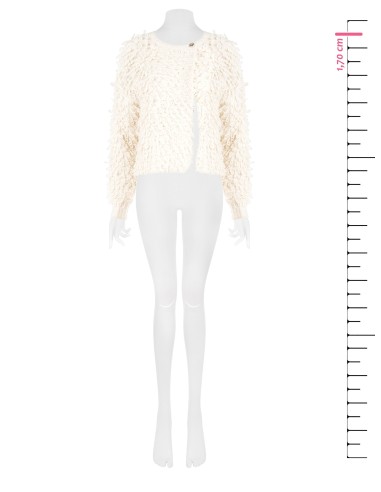 Camisola cardigan em ponto bouclé com botão com logótipo Rinascimento