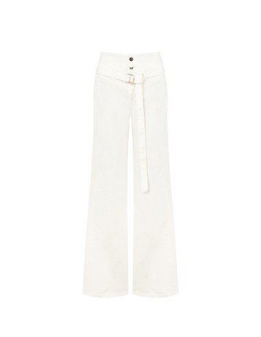 Calças de ganga wide leg elásticas com cinto coordenado Rinascimento