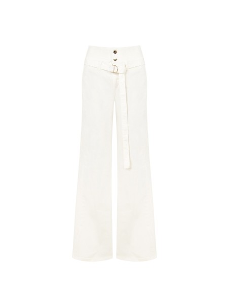 Calças de ganga wide leg elásticas com cinto coordenado Rinascimento