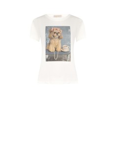 T-Shirt Regular In Cotone Con Stampa Dog E Strass Rinascimento - Ve...