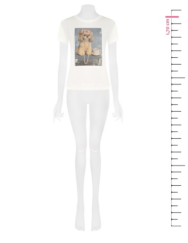 T-shirt regular em algodão com estampado dog e strass Rinascimento