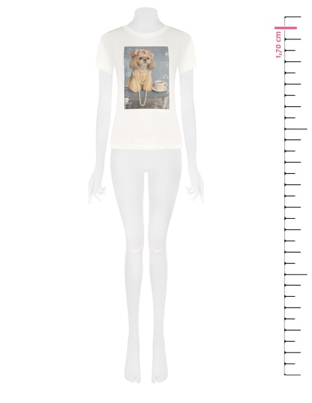 T-shirt regular em algodão com estampado dog e strass Rinascimento