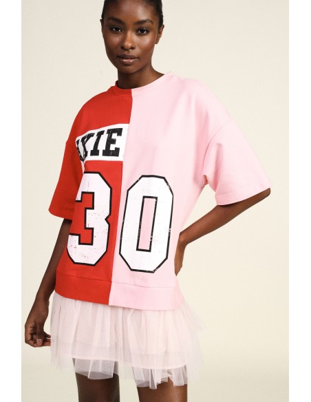 Vestido curto com tule e estampa colorblock Dixie