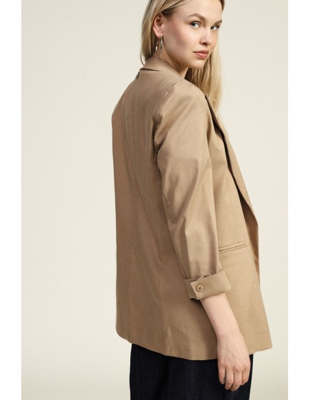 Blazer Longo de Corte Regular com Mangas Viradas Dixie