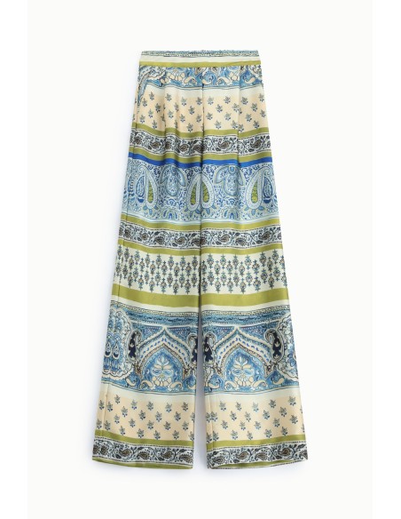 Calças palazzo com estampa paisley e detalhes florais Dixie