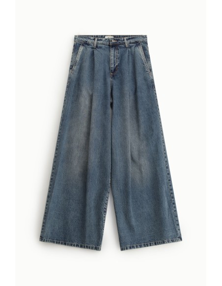 Jeans de perna larga com pences e cintura alta Dixie