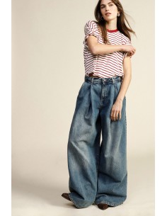 Jeans de perna larga com pences e cintura alta Dixie
