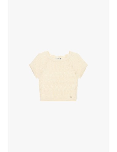 Top curto traforado com mangas curtas Please