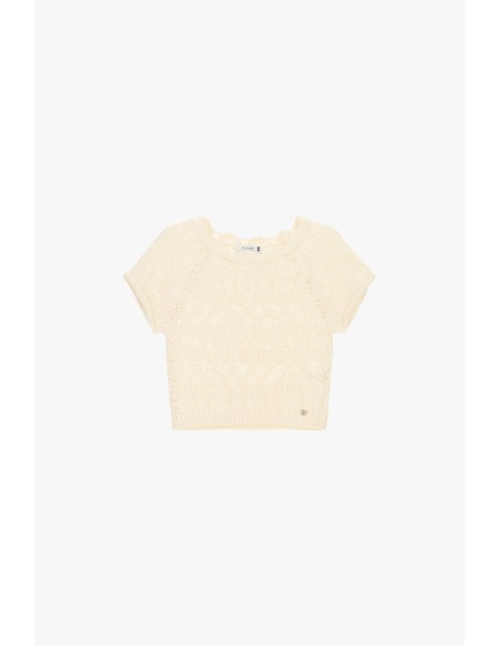 Top curto traforado com mangas curtas Please