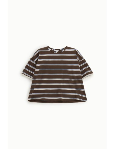 T-shirt larga às riscas com remate em renda nas mangas Please