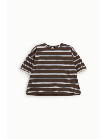 T-shirt larga às riscas com remate em renda nas mangas Please