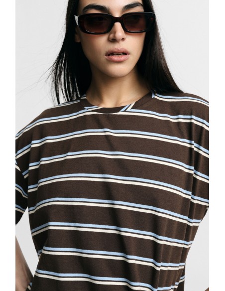 T-Shirt Ampla Às Riscas Com Borda de Renda nas Mangas Please