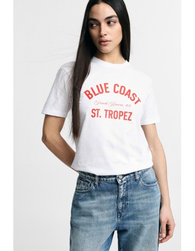 T-shirt com estampa frontal, gola redonda, corte regular Please