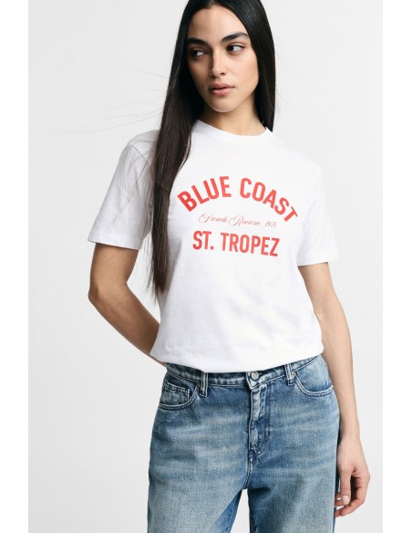 T-shirt com estampa frontal, gola redonda, corte regular Please