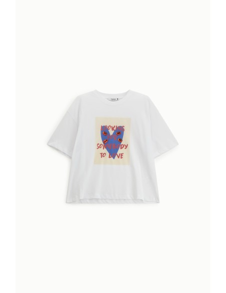 T-shirt Estampa Frontal Corte Solto Gola Redonda Please