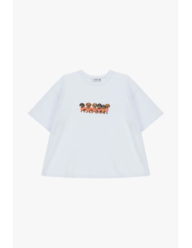 T-shirt com estampa de cães-salsicha, corte regular, decote redondo Please
