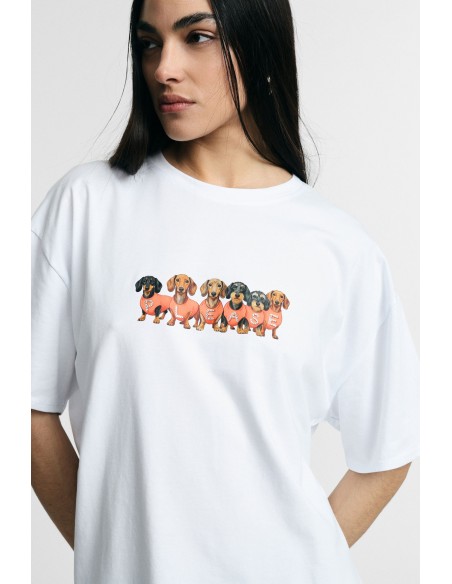 T-shirt com estampa de teckels, corte regular, gola redonda Please