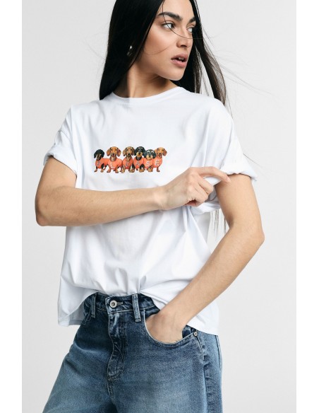 T-shirt Estampa Teckels Corte Regular Gola Redonda Please