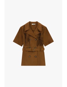 Casaco-camisa de abotoamento duplo com franjas e cinto Please