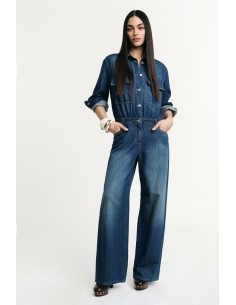 Macacão de ganga de corte regular com bolsos frontais Please