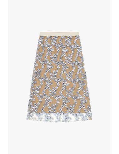 Saia Lápis de Comprimento Médio com Bordado Floral Dixie
