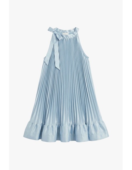 Vestido Curto Plissê com Detalhe de Laço Dixie
