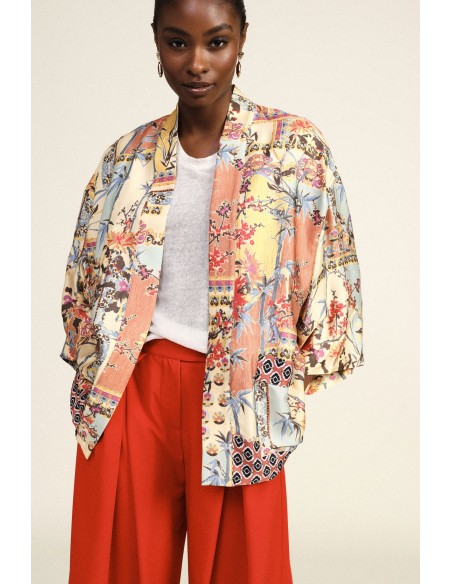 Casaco Duster Estampa Patchwork Manga Ampla Dixie