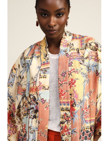 Casaco Duster Estampa Patchwork Manga Ampla Dixie