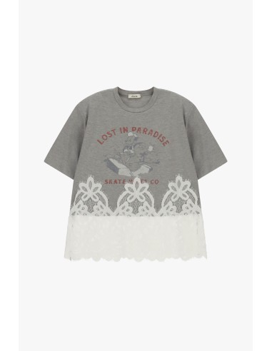 T-shirt de mangas curtas com estampa e inserção de renda Dixie
