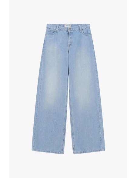 Jeans de perna larga, cintura alta, cinco bolsos Please