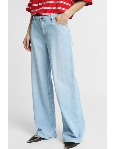 Jeans de perna larga cintura alta cinco bolsos Please