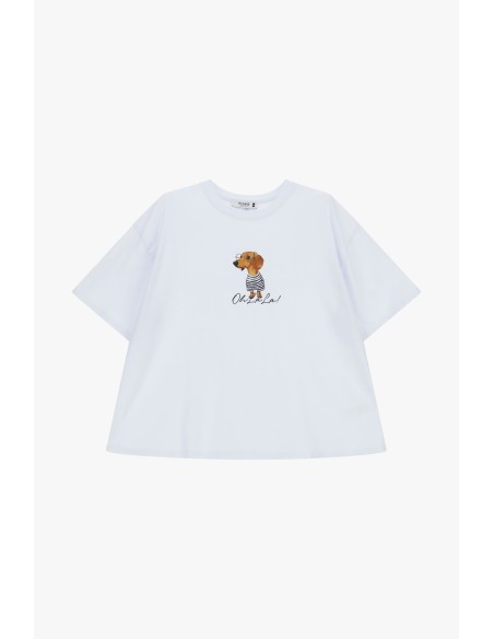 T-shirt larga com estampa frontal gráfica de cão Please