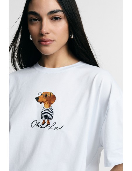 T-shirt ampla com estampa gráfica frontal de cão Please