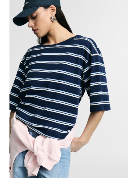 T-shirt às riscas gola redonda corte boxy Please