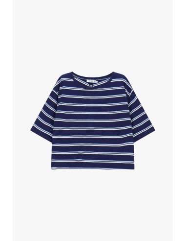T-shirt às riscas gola redonda corte boxy Please