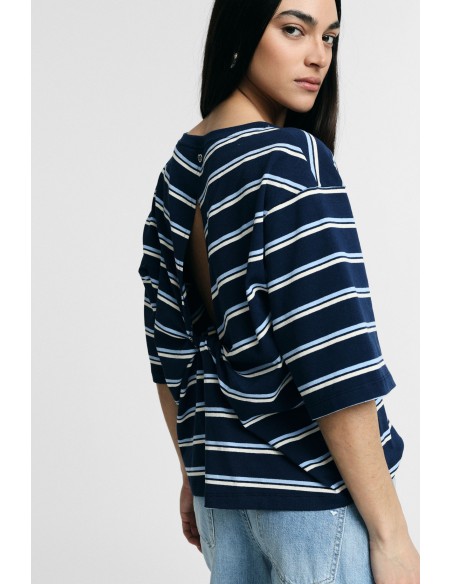 T-shirt às riscas, gola redonda, corte boxy Please