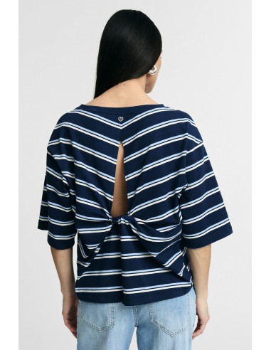 T-shirt às riscas, gola redonda, corte boxy Please